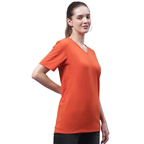 Image of Mack Jonney Women V Neck Cotton Solid Regular Fit T-Shirt-V Anthraa 001-P