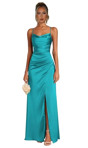 pleats to meet you satin slit dress Pleated Drape Front Slit Dress