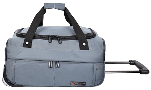 Wheeled Holdall Travel Roller Duffle Mid Size Bag Weekend Luggage HOL214 (Grey)
