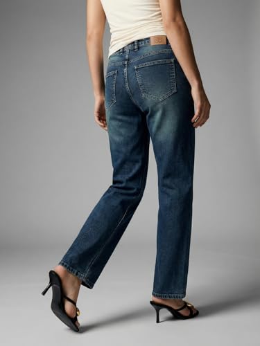 Image of Urbano Fashion Women's High Rise Straight Fit Washed Jeans Non-Stretchable