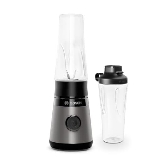 Bosch VitaPower Series 2 Mini Blender MMB2111S, High Speed Mixer, up to 40,000 rpm, Tritan ToGo Bottle 0.6 L, Drinking Lid, Shatterproof, Dishwasher-Safe Parts, 450 W, Silver/Black