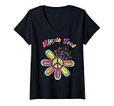 Photo Gallery donna segno di pace hippie soul daisy watercolor tie dye retro maglietta con collo a v Photo Gallery donna segno di pace hippie soul daisy watercolor tie dye retro maglietta con collo a v