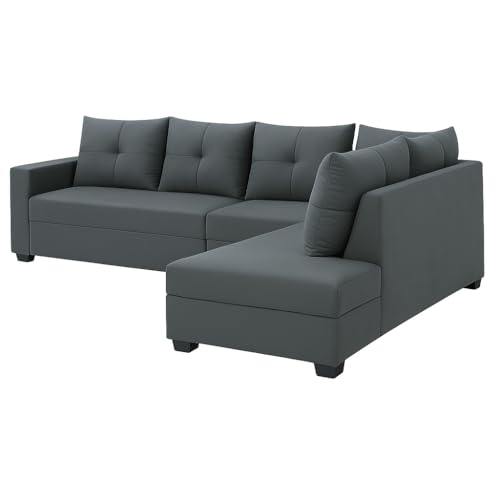 Image of SOCOZI Oriana 6 Seater RHS L Shape Sofa Set | Soft Velvet Suede Fabric | Modern Design | Plush Comfort Cushions for Living Room (Dark Grey)