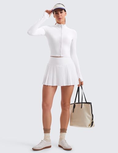 Image of CRZ YOGA Butterluxe Cropped Athletic Jackets | Extremely Soft, Slim Fit, Full Zip, Mockneck, Thumb Holes, for Women