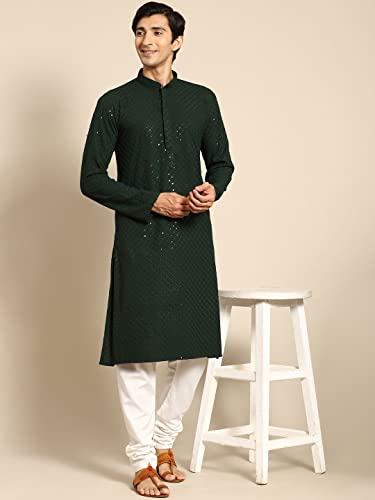 Image of Rajubhai Hargovindas Men Chikankari and Sequin Work Kurta