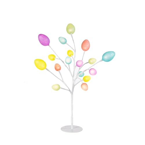 Premier Arbre de Pâques à LED, 45 cm, 18 œufs scintillants, alimenté par piles, centre de table décoratif pour les vacances