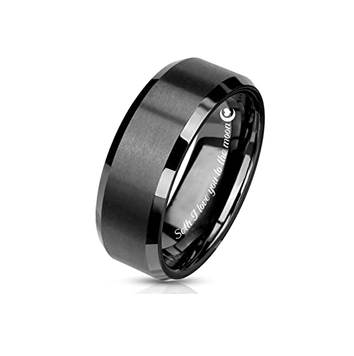 Personalized Matte Gunmetal Tungsten Men's Ring - Custom Engraved Wedding Band - Ships from USA