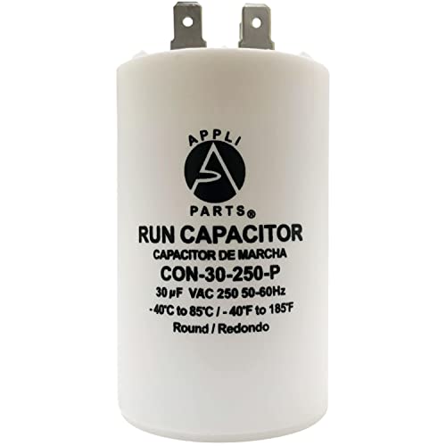 Appli Parts Run Capacitor for electric motors 30 Mfd uF (microfarads) 250VAC Plastic Case with terminals CBB60 Round Universal fit water pumps and others 3-3/8 in High 1-3/4 in Wide CON-30-250-P