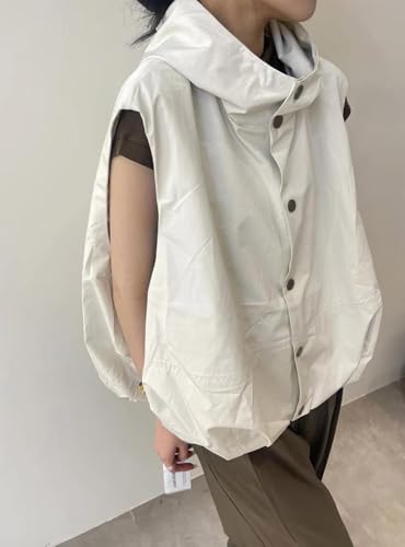 utcoco Womens Casual Lightweight Button Down Vest Cargo Oversized Ruched Hem Sleeveless Hoodie Jackets Tops3