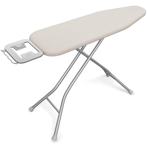 Yaheetech Tabla de Planchar Plegable, Tabla de Hierro Resistente con 9 Alturas Ajustables, Cubierta de 4 Capas y Soporte de Plancha de Seguridad, Tabla de Planchar compacta de 52 x 14 Pulgadas para