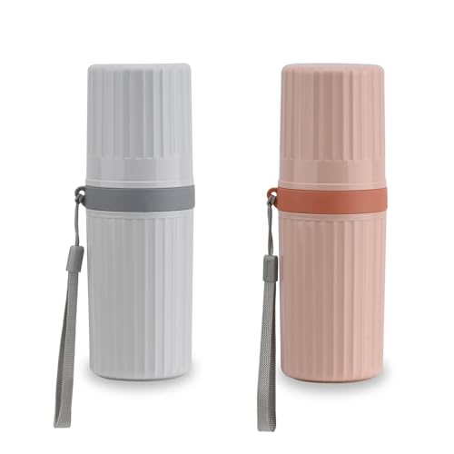 YoHyien 2 Piezas Estuche Cepillo Dientes Viaje, Funda Cepillo Dientes y Pasta Impermeable, Porta Cepillo de Dientes Viaje Portátil, Ideal para Viaje de Negocios, Escuela, Hogar y Camping (Gris + Rosa)