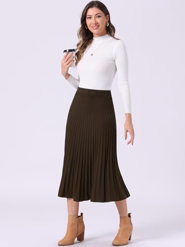 Allegra K Women's Casual High Waist A-Line Pleated Knitted Skirt Sweater Midi Skirts2