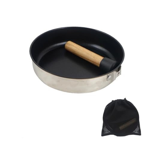 キャンプパン シェフスキレット ハンドル付き ノンスティッ 誘導 オムレツ卵フラットフラ アウトドア調理器具 ポータブル取り外し可能なハンド 野外でのピクニック (ステンレスフライパン)