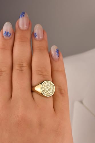 Bague dragon chinois en argent 925, une chevalière ronde d'exception