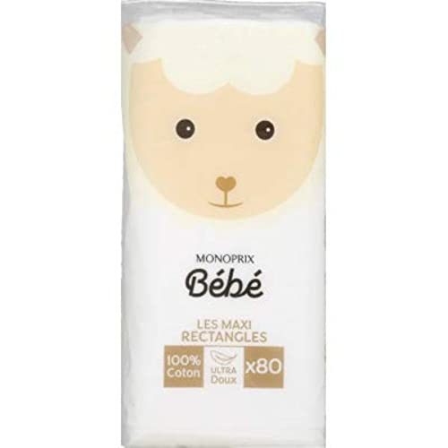 Monoprix Bébé Les maxi cotons rectangles 100% coton - Le paquet de 80 cotons