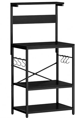 Image of 4-Tier Baker's Rack and Coffee Bar Table | Kitchen Microwave Stand with 6 S-Hooks | Storage Shelf for Spices, Pots and Pans | Black | 60x40x125 cm
