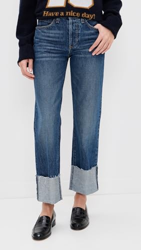 Women's Cuffed Mid Rise Straight Jeans2