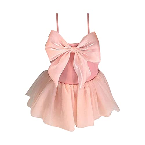 Summer Pink Fashion Girls Sling Big Bow Knot Mesh Dress Swimsuit Boys Swimming Trunks (Pink, 6-12 Months)