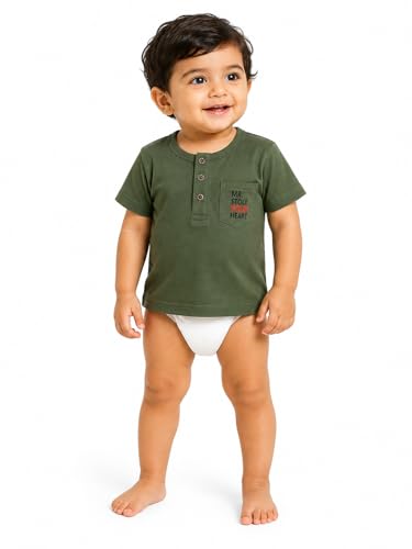 Image of BODYCARE Kids Inafant Placement Print Boys Round Neck Half Sleeves Cotton T-Shirt | Skin Friendly Regular Fit | Soft Breathable Fabric Comfortable & Durability | Pack of 1 | Mustard | Age 6-12 Months