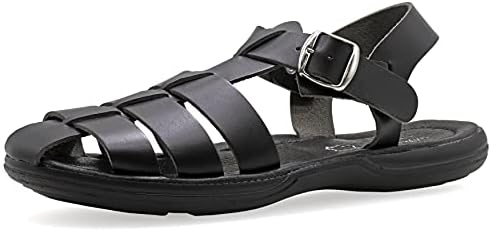 Size 7 Black Emmanuela Comfortable Ancient Greek Style Leather Fisherman Sandals for Men, Cushioned insole Handmade Leather Men's Sandals, Quality Adjustable Buckle Summer Shoes | Image 6