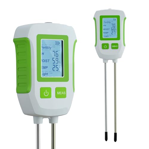 Mcbazel 5-in-1 Bodenmessgerät, Multifunktionaler Boden-Tester pH, Bodenfruchtbarkeit, Feuchtigkeit, Temperatur & Licht für Gärtner & Landwirtschaft, Dual-Probe-System mit LCD-Display, Auto-Abschaltung
