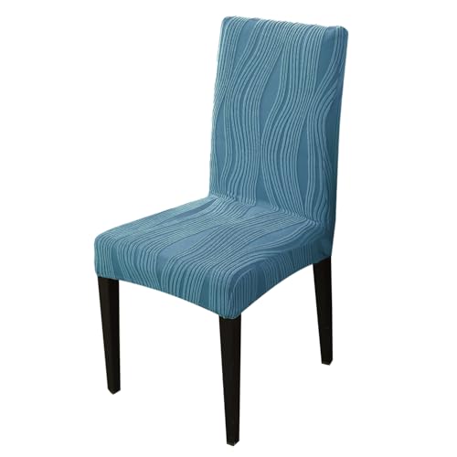 Image of HOKIPO 200 GSM Premium Knitting Jacquard Elastic Dining Table Chair Cover Set of 1, 'Nestiva Series' Sea Blue (AR-6072-BL)