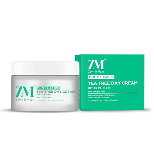 ZM Zayn & Myza Tea Tree Day Cream for Women Daily Use with SPF 25, Salicylic Acid, Reduces Acne & Pimples, Moisturizing for Oily & Acne-Prone Skin - 50g