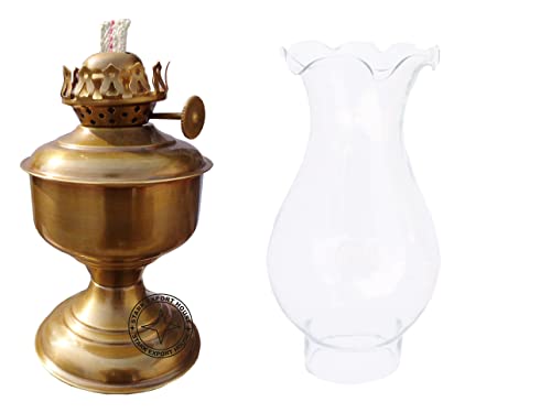 Antique Brass Table Lantern Glass Oil Lamp 9.5 Inch Best for Gift