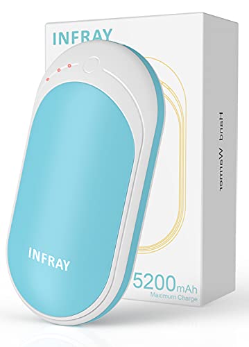 infray Calentadores de manos, batería recargable de 5200 mAh, calentador de manos eléctrico USB portátil calentador de manos de doble cara, calentador de bolsillo, terapia de calor segura, alivio del