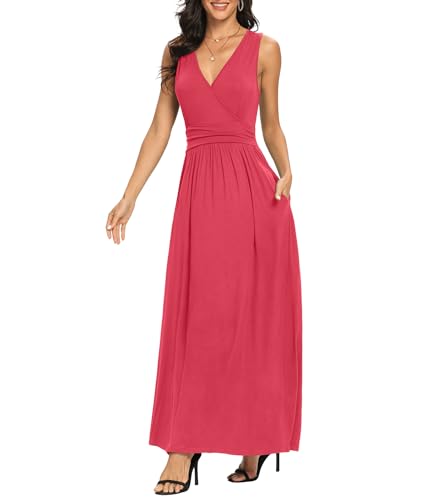 Image of LILBETTER Women Sleeveless Deep V Neck Loose Plain Long Maxi Casual Dress