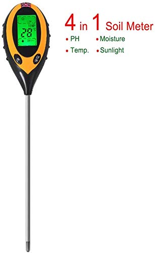 Pkfinrd 4 in 1 Plant Digital Soil Thermometer Hygrometer PH Meter Moisture Light Meter Indoor Outdoor for Grow Plant Sunlight Soil Meter