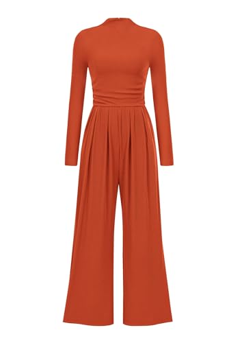 PRETTYGARDEN Jumpsuits For Women Dressy Fall Fashion Clothing 2025 Long Sleeve Mock Neck Date Night Rompers Business Outfits