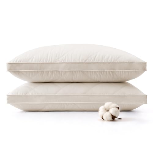 puredown® Goose Feathers and Down Pillows, 100% Organic Cotton Cover, Gusseted Pillow for Sleeping...