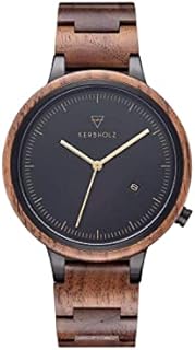 Kerbholz - Holzuhr für Herren und Damen - Lamprecht - vegane Armbanduhr mit Datumsanzeige - Herrenuhr/Damenuhr aus massivem Holz - praktische, analoge Quarz Uhr für Männer und Frauen - Ø 42mm
