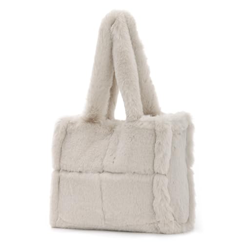 EVEOUT Bolso de Hombro de Peluche para Mujer,Elegante Bolso Tote Peluche Sintética Suave para Outfits de Otoño e Invierno