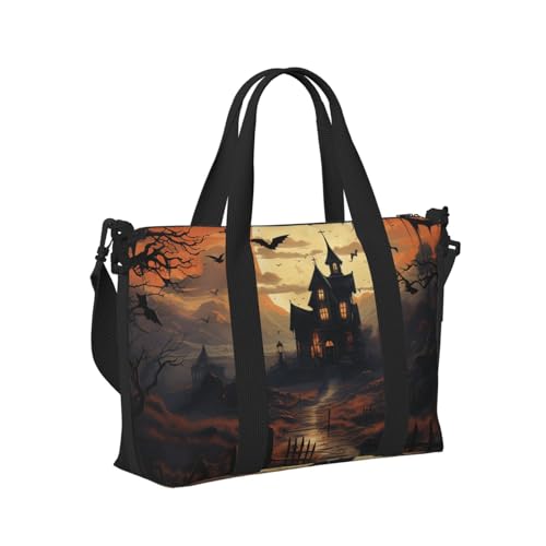 Halloween Castle Travel Bag, Spooky Bat Weekender Overnight Bag, Shoulder Travel Duffel Bag Carry On Gym Bag for Women Men3