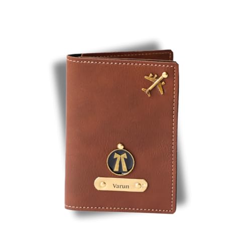 Image of Leather Passport Cover Holder for Men & Women Personalised Name & Charm, Passport Cover, Full Size, Gifts for Men & Women (Premium Passport Cover)