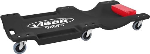 ViGOR Montage-Rollbrett V6973 belastbar bis 150 Kg gepolstertes Kopfteil seitliche Ablagefächer für Schrauben oder andere Kleinteile optimiertes und erleichtertes Arbeiten unter dem KFZ
