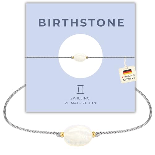 happymaker Bracelet Pierre de Naissance Femme – Bracelet Signe du Zodiaque avec Pierre Naturelle, Bracelet Cordon Réglable, Bijou Astrologique Porte Bonheur (Gémeaux...