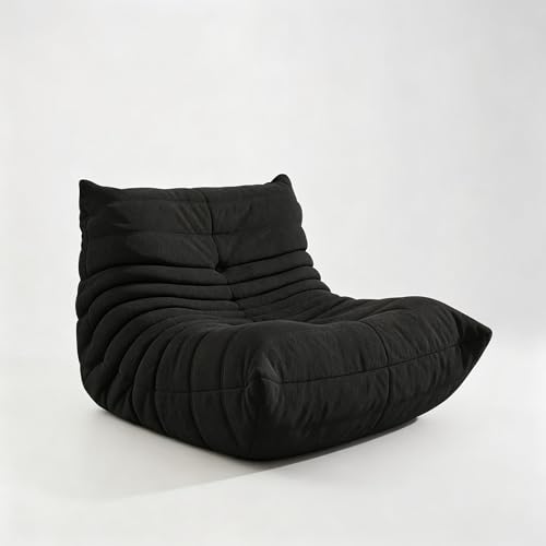 Image of Bean Bag Chairs for Adults, Memory Foam Reading Bean Bag Sofa Chair with Faux Fur Filler, Fireside Floor Gaming Chairs for Living Room, Bedroom and Office (Black, Single)