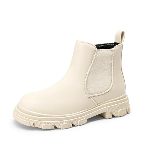 DREAM PAIRS Girls Chelsea Boots Side Zipper Lug Sole Ankle Booties Toddler/Little Kid/Big Kid 3 Little Kid Beige