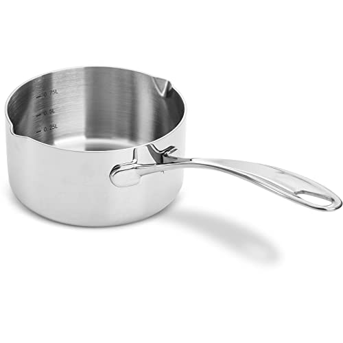 ZOOFOX 18/8 Stainless Steel Butter Warmer Pan, 750ml/25 oz Milk Warmer Pot, Sauce Pan with Double Pouring, Small Cookware for Melting Butter, Chocolate, Heating Milk