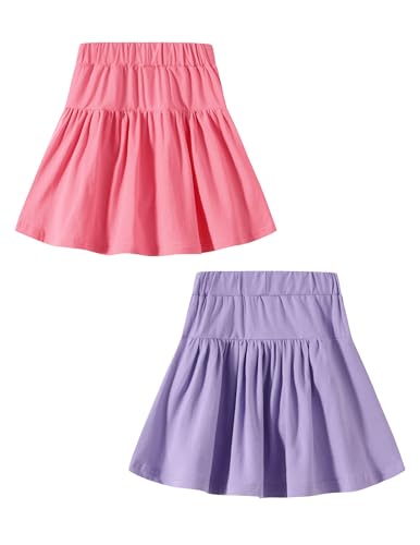 2 Pack Girls Skirts Elastic Flared Plain Tennis Skater Skirts with Built-in Shorts Kids Active Flowy Skorts2