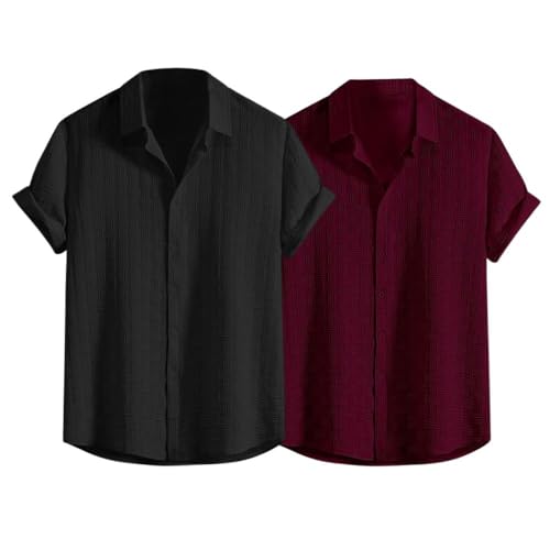 Image of Leriya Fashion Men's Formal Button Down Shirt - Slim Fit Office Wear Shirt for Men | Textured Short Sleeve Polycotton | Business & Meeting Ready (Available in Plus Size)