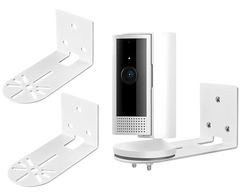 2 Pack Metal Wall Mount Holder Fits for Ring Stick Up Outdoor Indoor Cam, Durable Camera Metal Bracket Effortless Installation with Adhesive Tape or Screws No Drill to Suit Your Needs，White