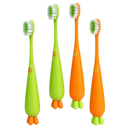 Ciieeo Cepillo de Dientes Manual para 4 Piezas Cerdas Extra Suaves Diseño de Zanahoria y Rábano Tamaño Pequeño Ergonómico Apto para Uso Diario y Cuidado Bucal Infantil