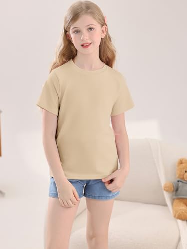 Image of Girls Summer Short Sleeve T Shirts Kids Basic Tees Crewneck Tops 5-14 Years