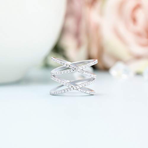 925 Sterling Silver Ring Double X Criss Cross Ring CZ Wedding Band Size 4-132