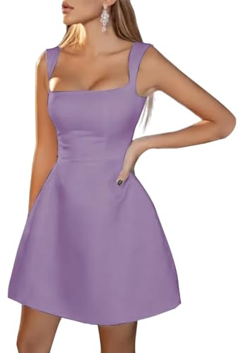Image of Spaghetti Straps Short Homecoming Dresses Sqaure Neck Satin Mini Cocktail Dress Wedding Party Gowns