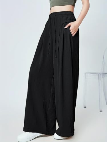Image of GRECIILOOKS High Waist Polycotton Trousers for Women - Flared Parachute Pants with Side Pockets | Casual Travel Cargo Pants (Available in Plus Size and Value Pack)